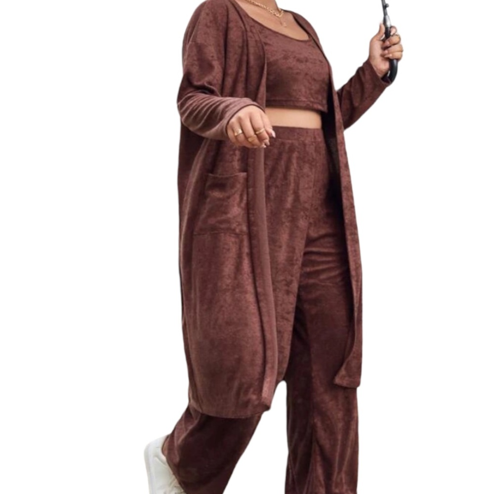 Plus Dual Pocket Drop Shoulder Open Front Flannel Coat